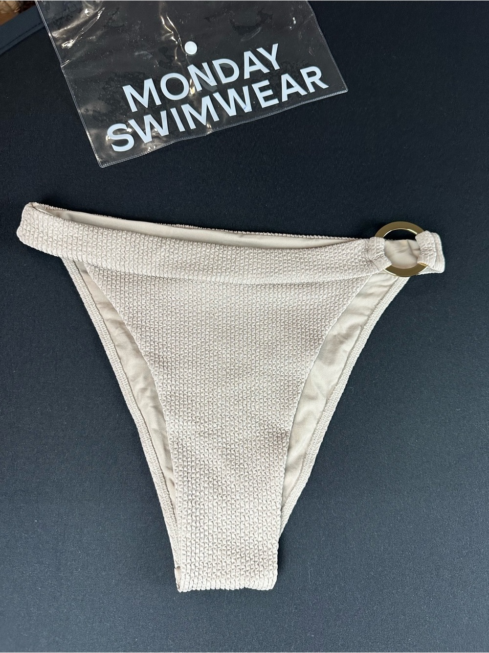 Monday Swimwear Crinkle Tan Bikini Top M Bottom L Ring Detail - Picture 5 of 13